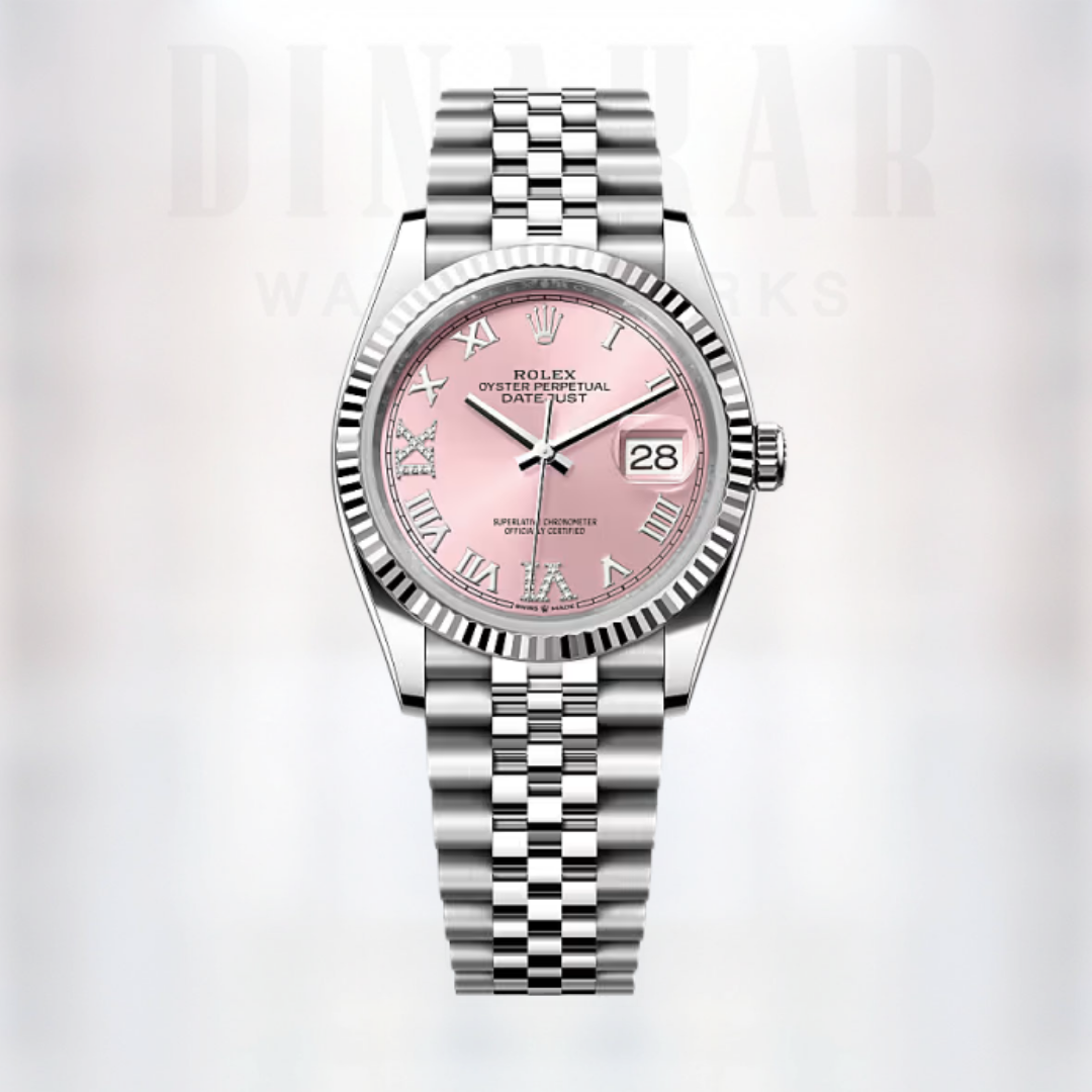 Rolex Datejust 36, Oystersteel and White Gold, Pink set with Diamonds