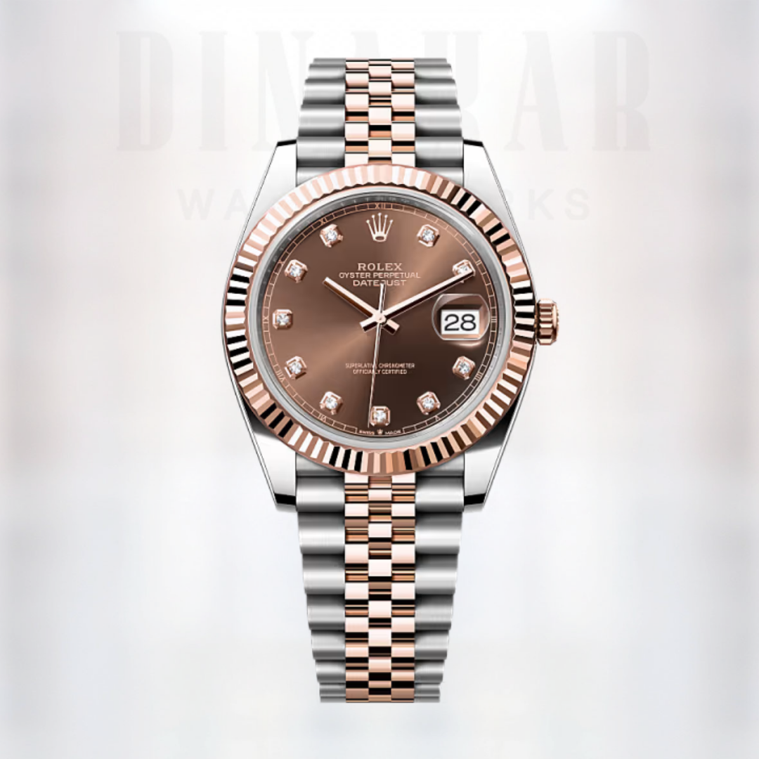 Rolex Datejust 41, Oystersteel and Rose Gold, Chocolate dial set with diamonds