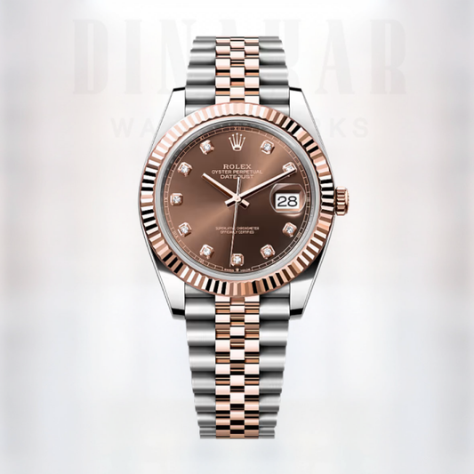 Rolex Datejust 41, Oystersteel and Rose Gold, Chocolate dial set with diamonds