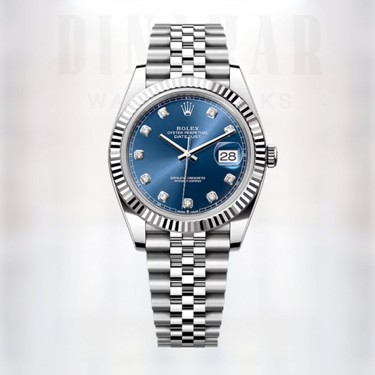 Rolex Datejust 41, Oystersteel and White Gold, Bright blue dial set with diamonds