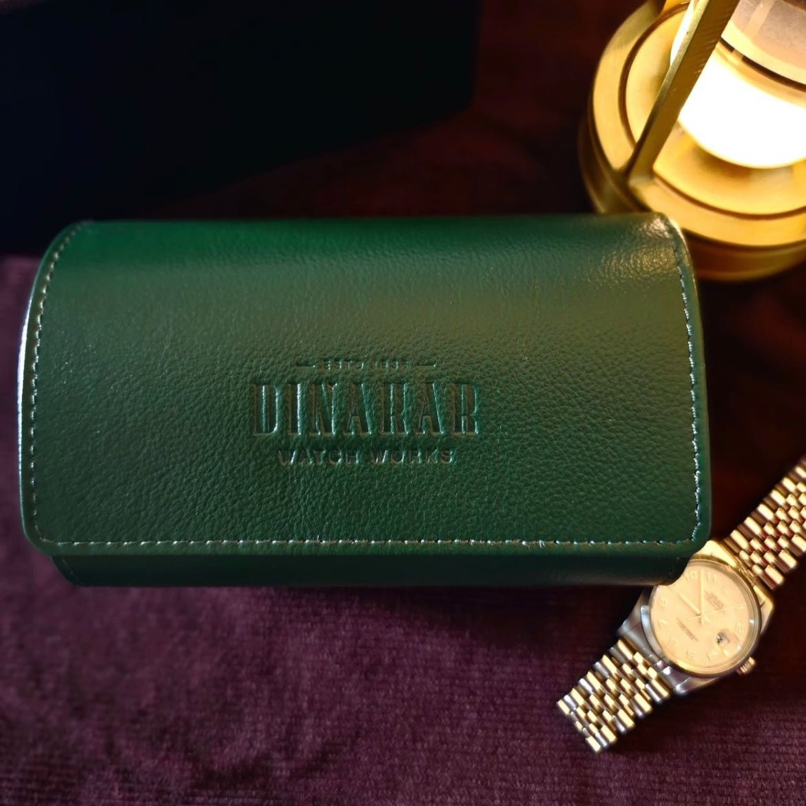 Travel Leather 2-Slot Watch Roll (Green)