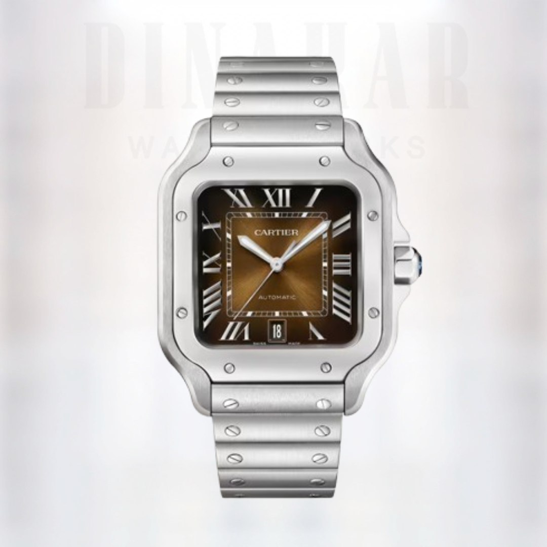 Cartier Santos Large, Steel, Brown Dial
