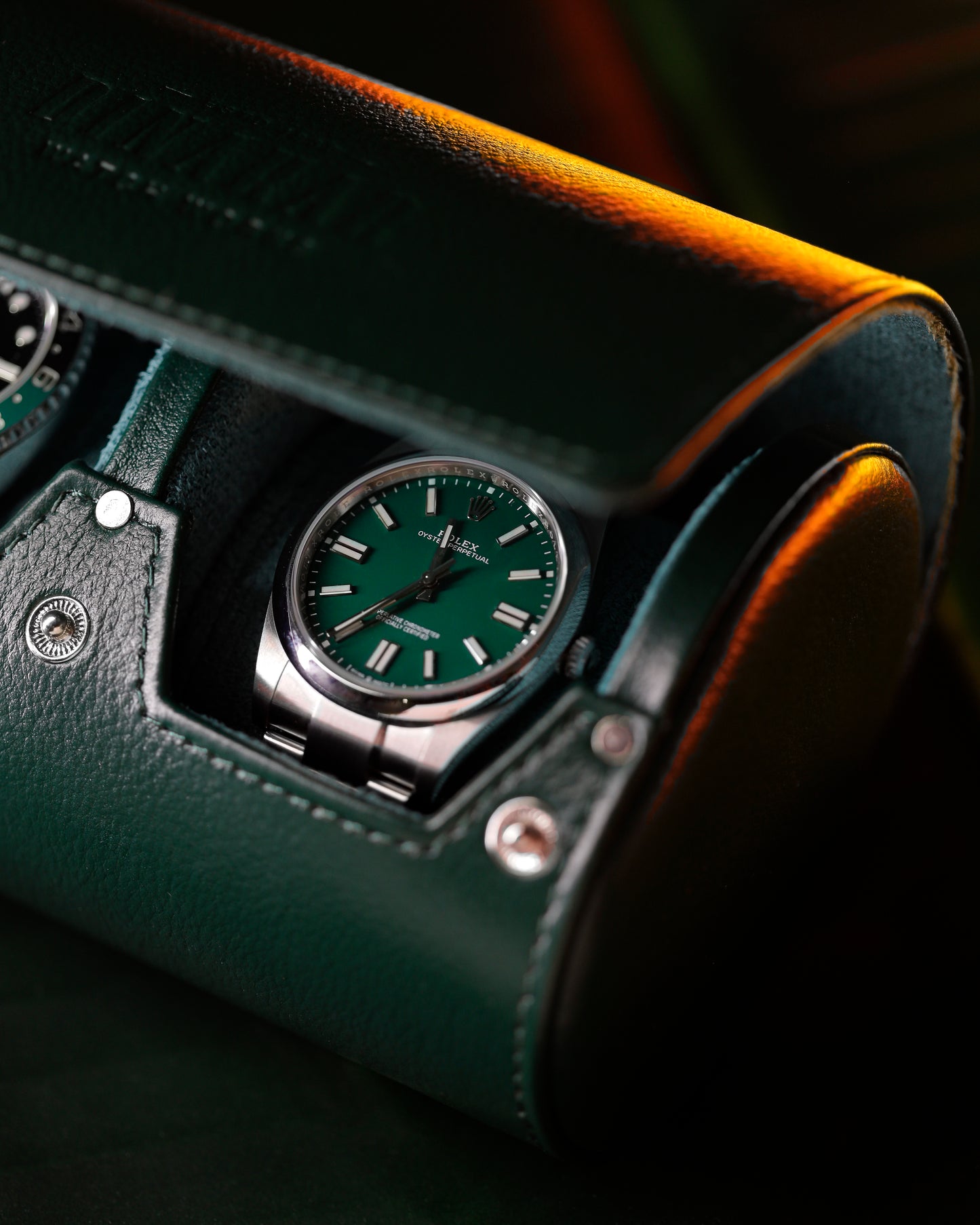 Travel Leather 2-Slot Watch Roll (Green)