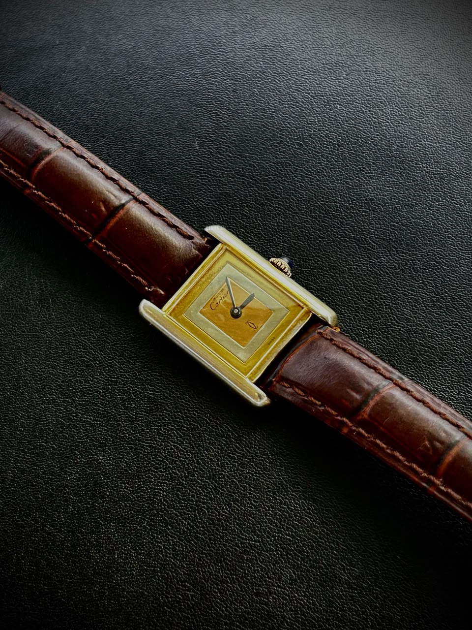 Vintage Cartier Tank Vermeil, Trinity Dial on Leather