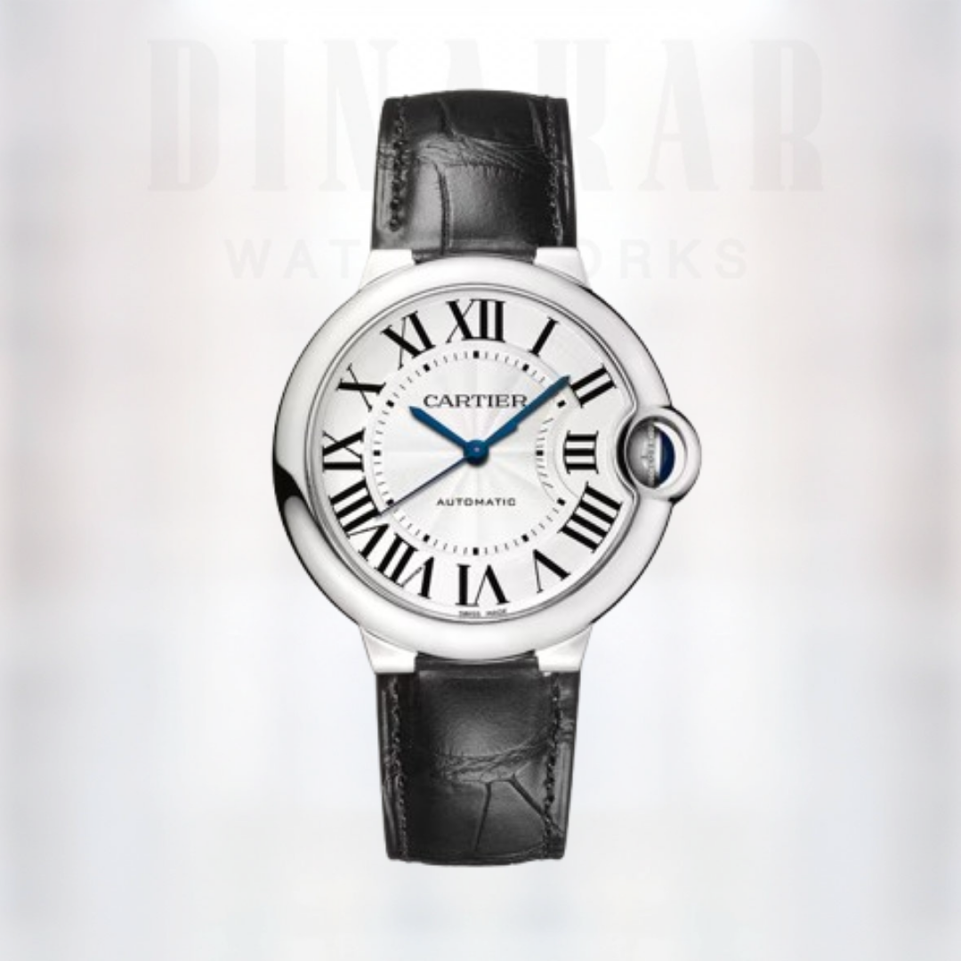 Cartier Ballon Bleu, Steel on Leather, White Dial