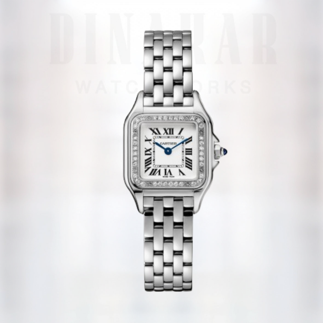 Cartier Panthere Small with Diamonds, Steel, White Dial