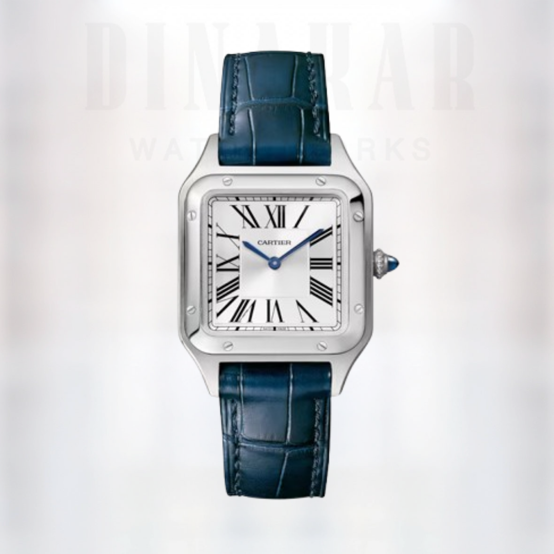 Cartier Santos Dumont Small, Steel on Leather, Silver Dial