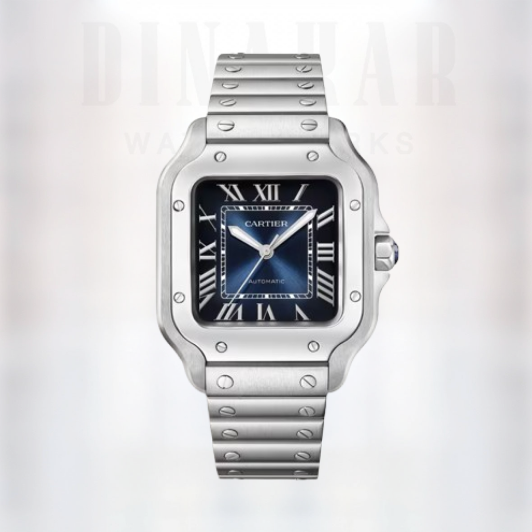Cartier Santos Medium, Steel, Blue Dial