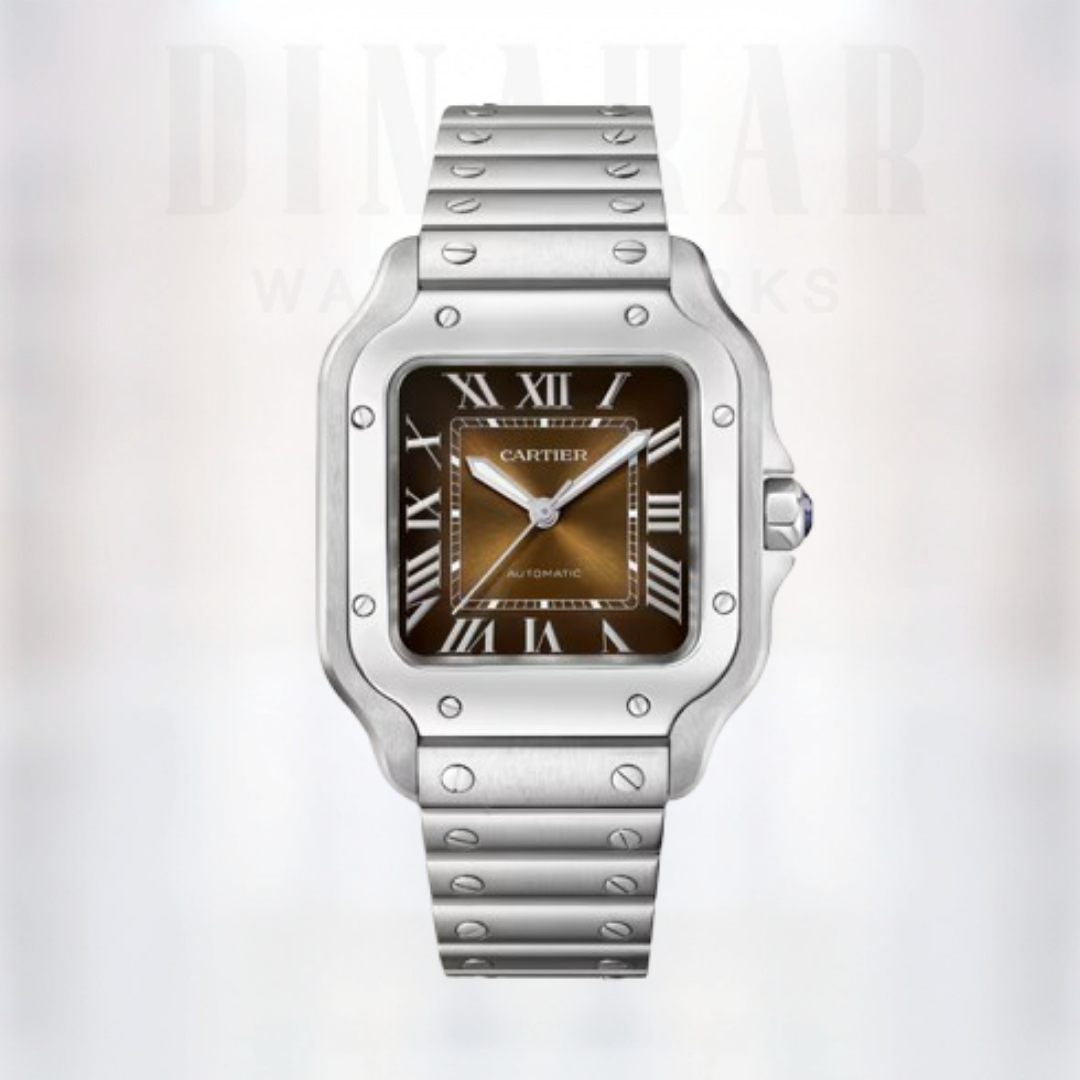 Cartier Santos Medium, Steel, Brown Dial