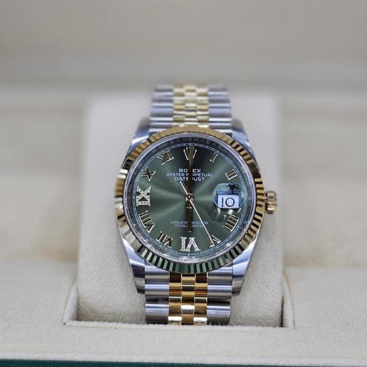 Rolex Datejust 36, Oystersteel and Yellow Gold, Olive Green set with Diamonds