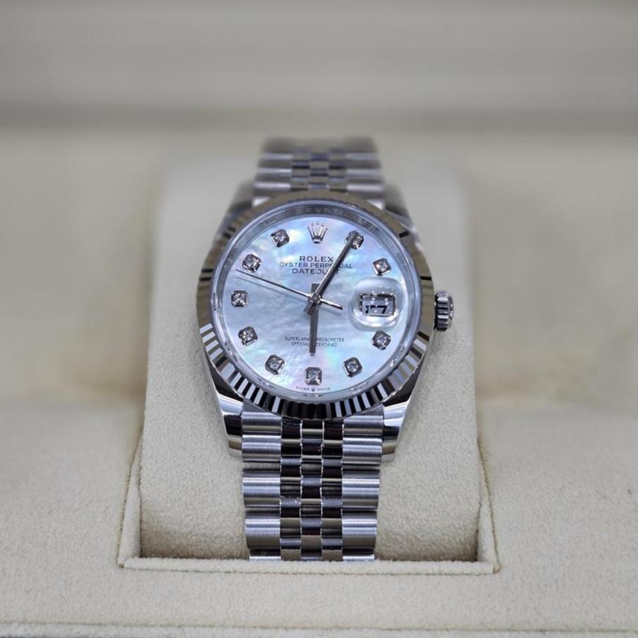 Rolex Datejust 36, Oystersteel and White Gold, White Mother of Pearl set with Diamonds