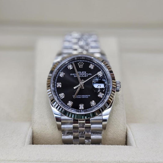 Rolex Datejust 36, Oystersteel and White Gold, Black set with Diamonds