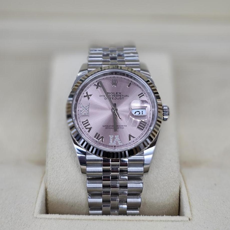 Rolex Datejust 36, Oystersteel and White Gold, Pink set with Diamonds