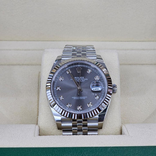 Rolex Datejust 41, Oystersteel and White Gold, Slate set with diamonds