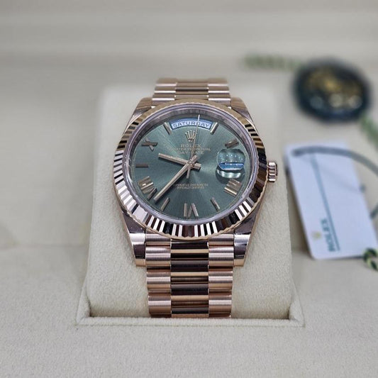 Rolex Day-Date 40, Rose Gold, Olive Green dial