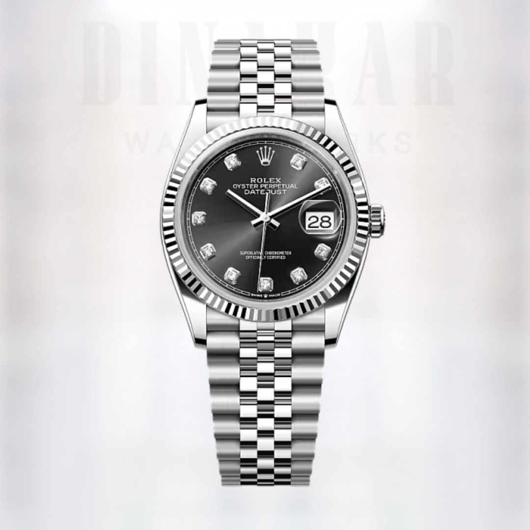 Rolex Datejust 36, Oystersteel and White Gold, Black set with Diamonds