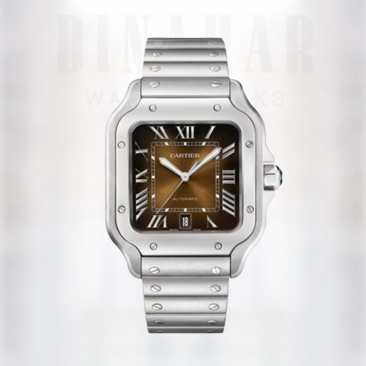 Cartier Santos Large, Steel, Brown Dial