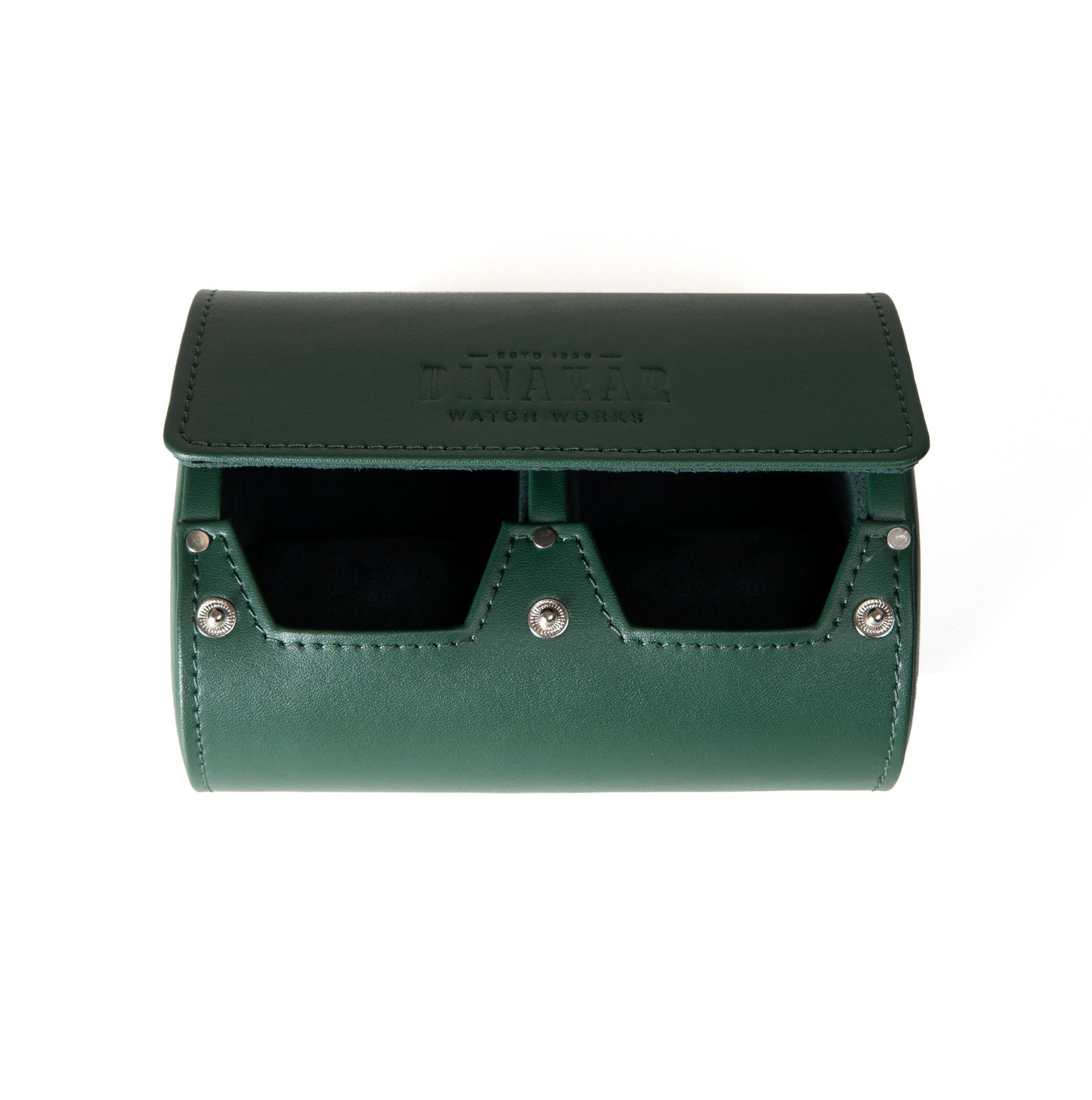 Travel Leather 2-Slot Watch Roll (Green)