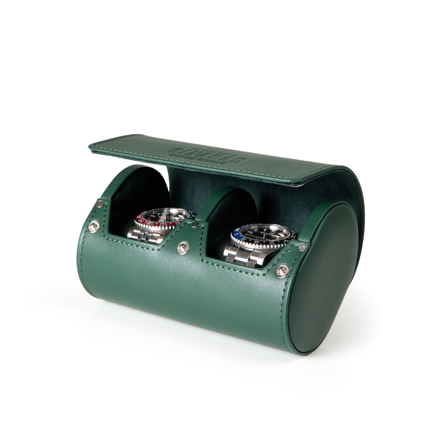 Travel Leather 2-Slot Watch Roll (Green)