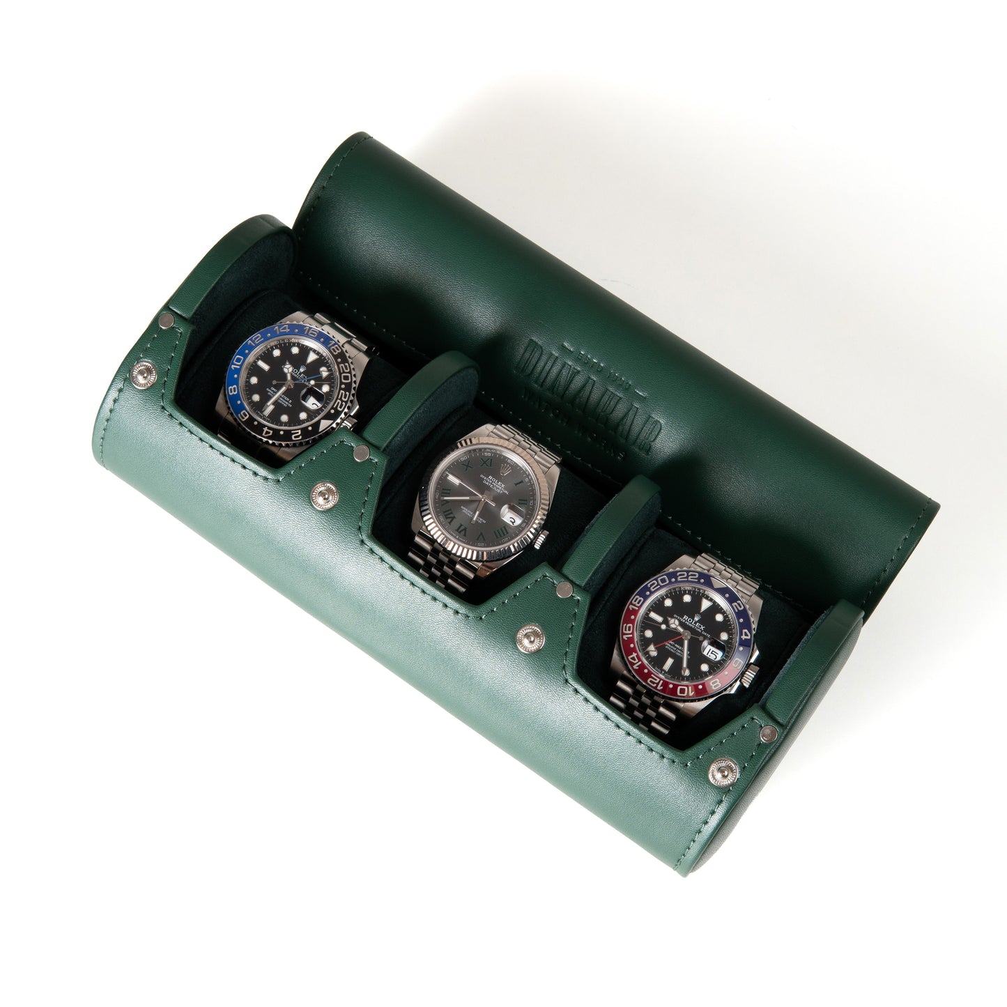 Travel Leather 3-Slot Watch Roll (Green)