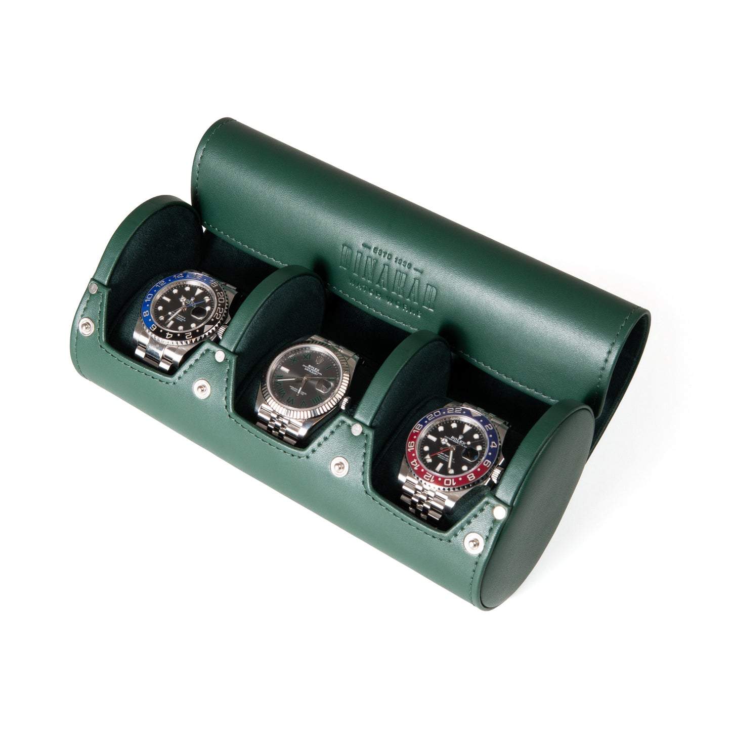Travel Leather 3-Slot Watch Roll (Green)