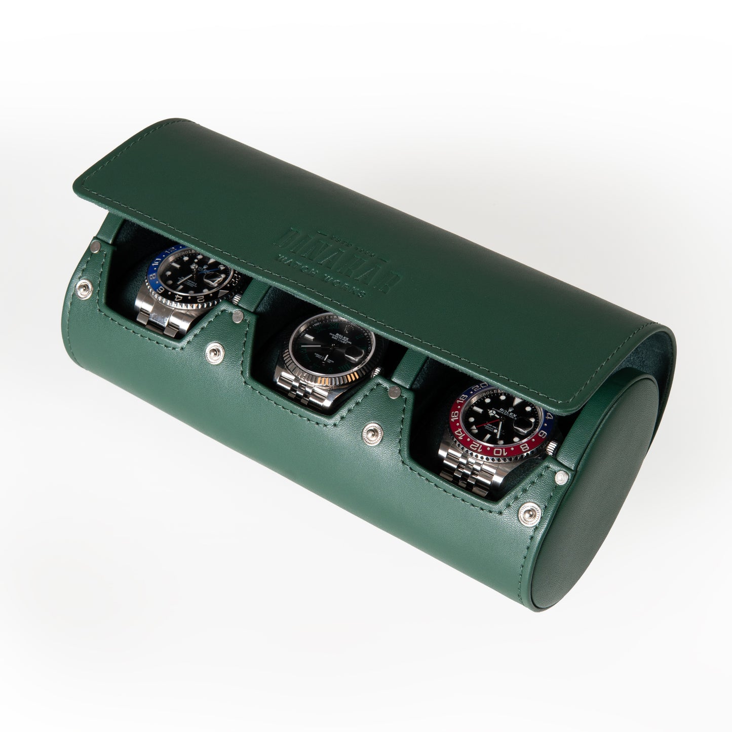 Travel Leather 3-Slot Watch Roll (Green)