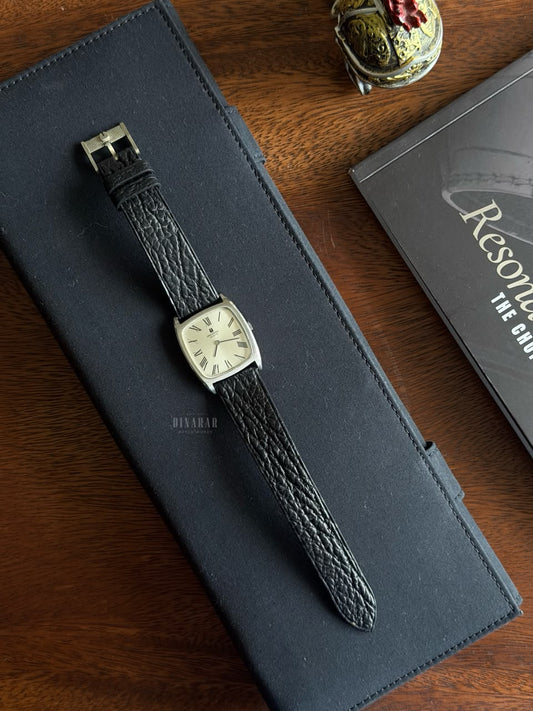 Vintage Universal Genève Tank, Steel on Leather, Silver Roman Dial
