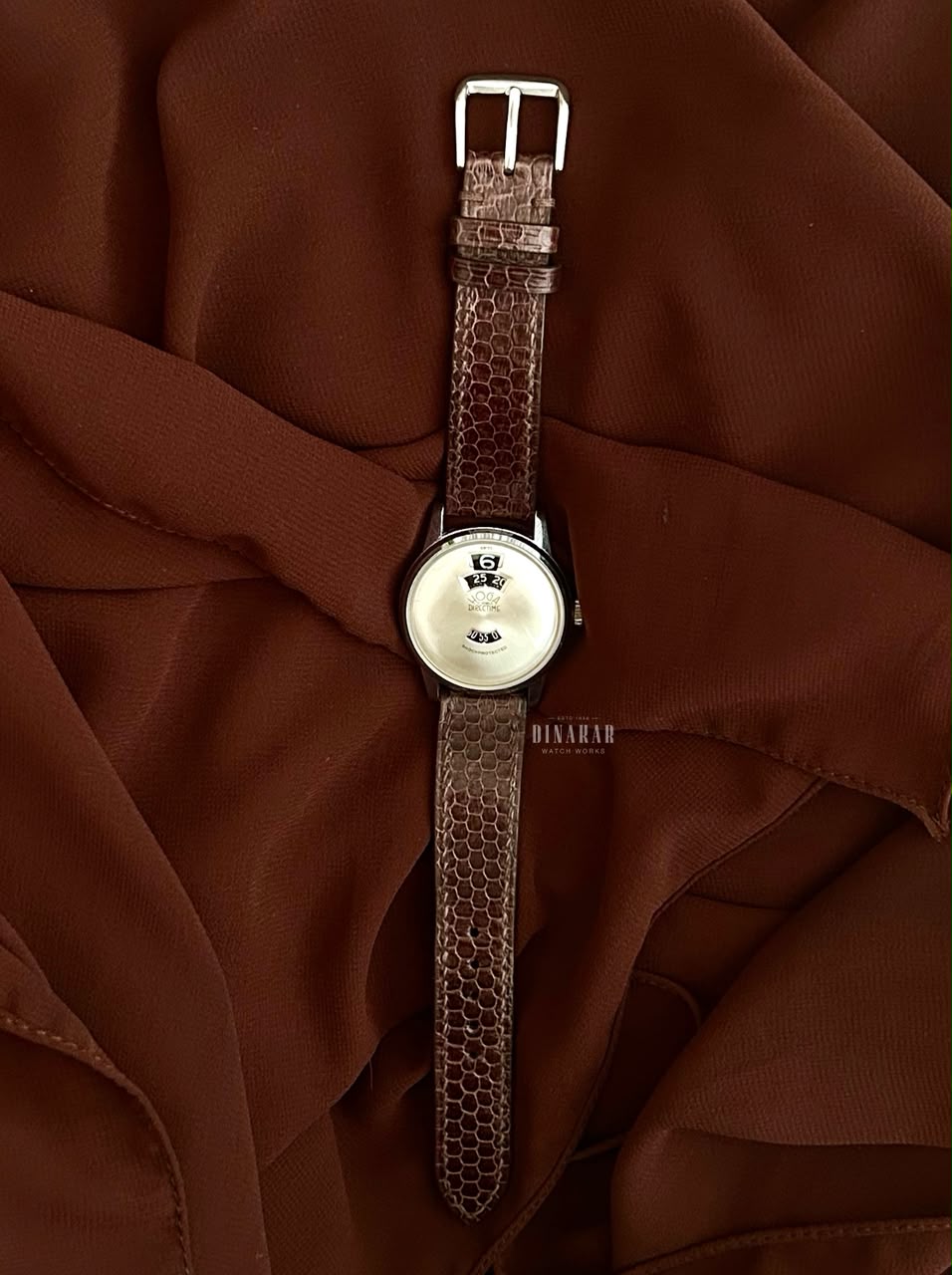 Vintage Hoga Directime, Steel on Leather, Silver Digital Dial