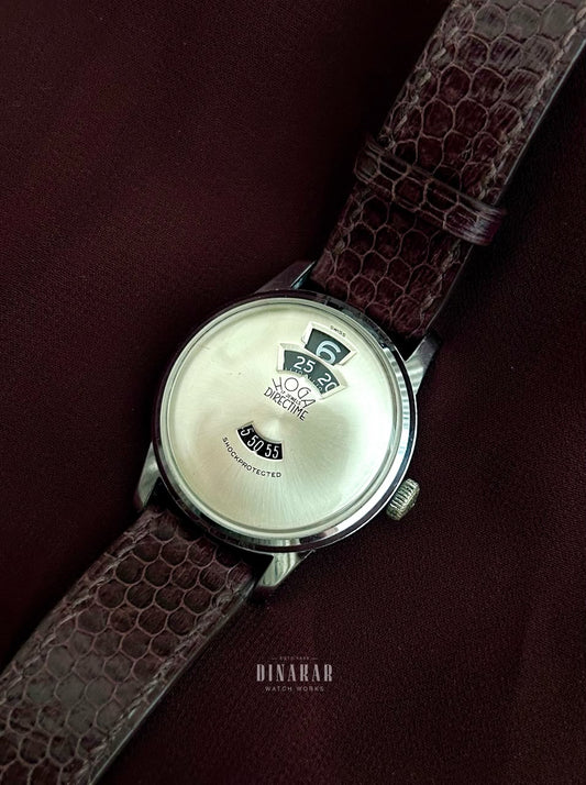 Vintage Hoga Directime, Steel on Leather, Silver Digital Dial