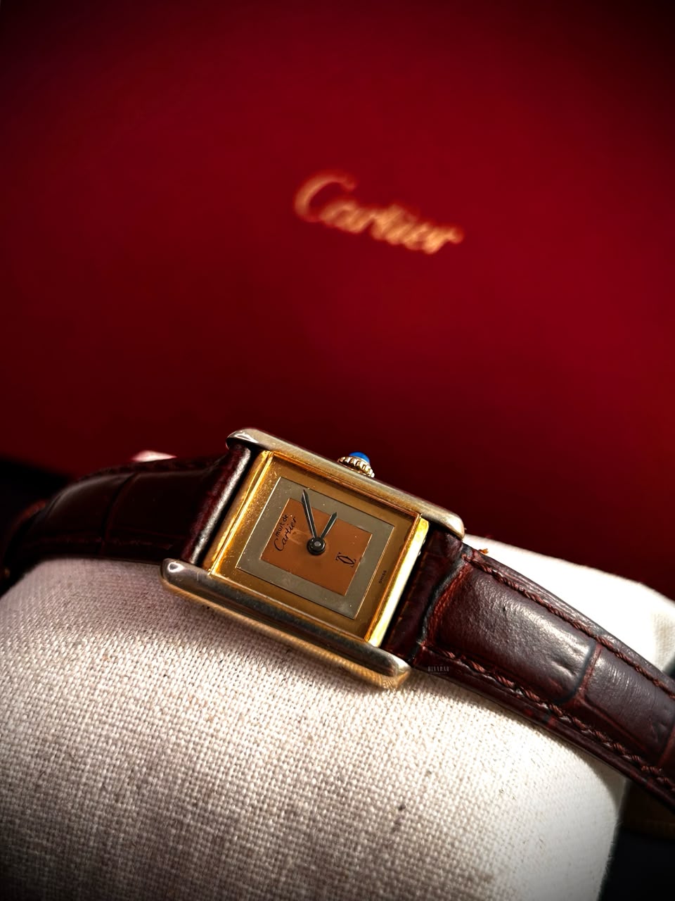 Vintage Cartier Tank Vermeil, Trinity Dial on Leather