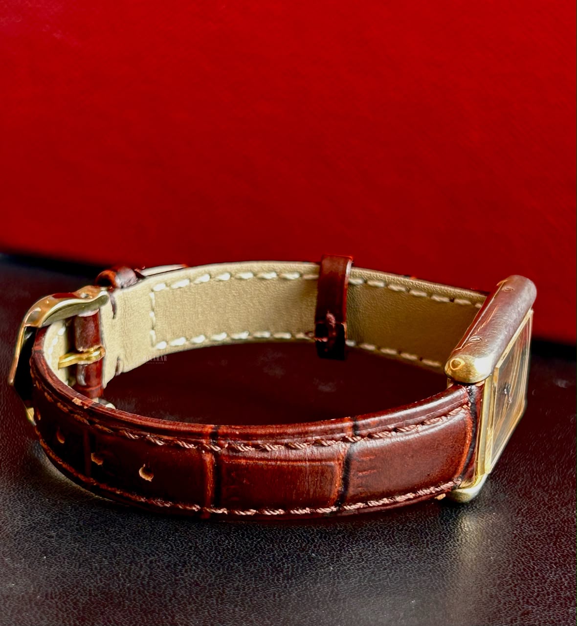 Vintage Cartier Tank Vermeil, Trinity Dial on Leather