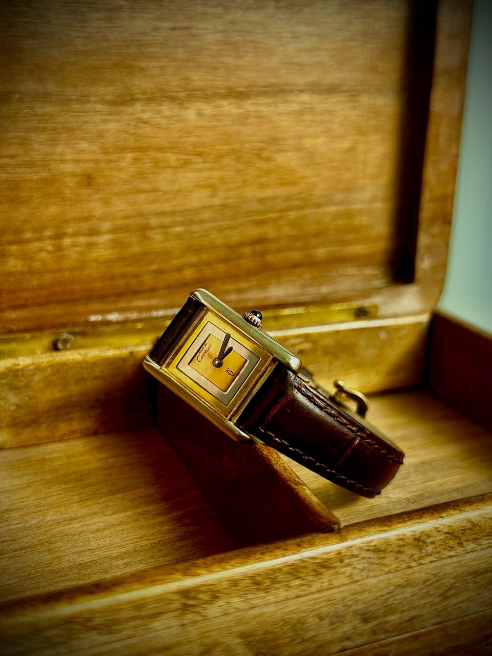 Vintage Cartier Tank Vermeil, Trinity Dial on Leather