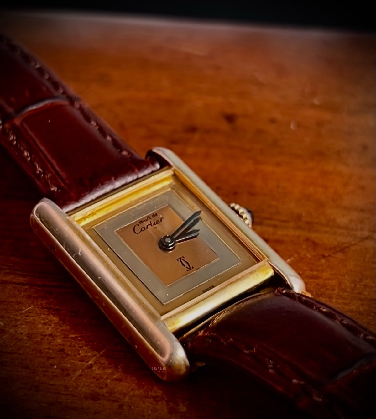 Vintage Cartier Tank Vermeil, Trinity Dial on Leather