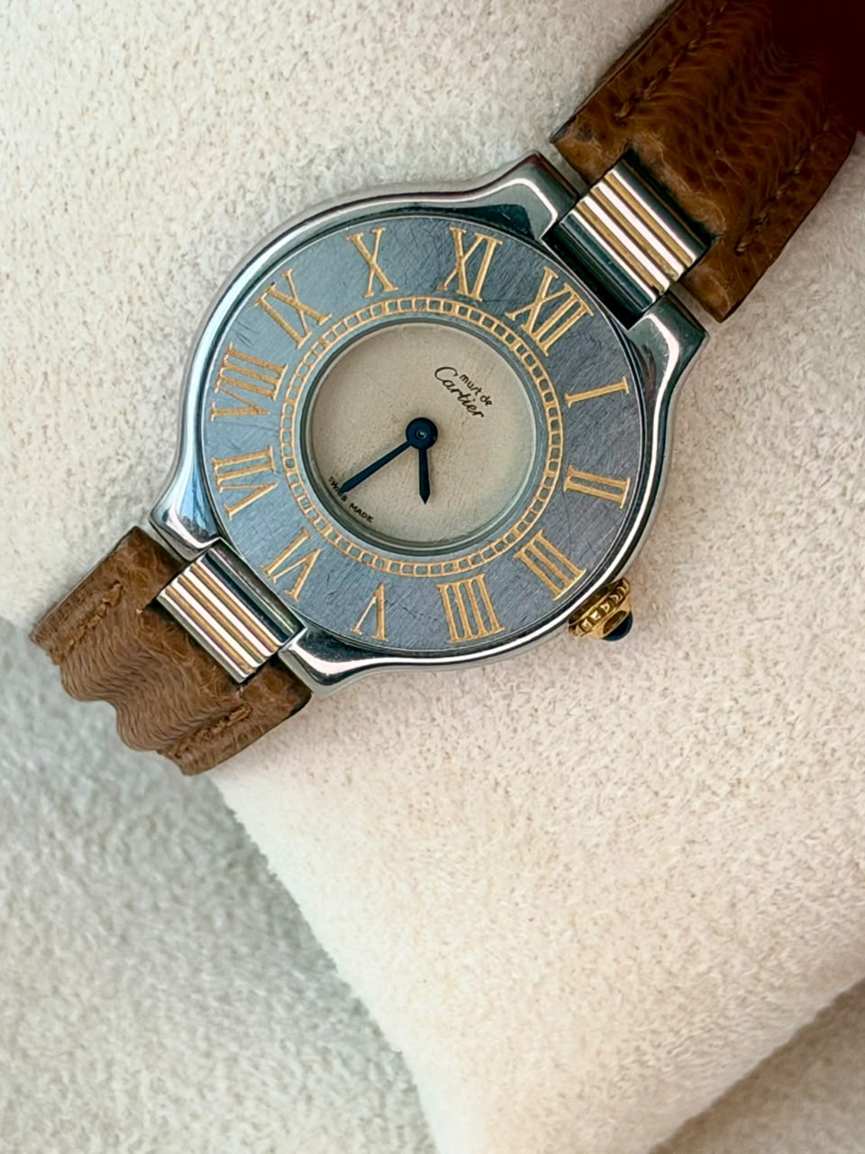 Vintage Carter, 21 Must De Cartier, Steel on Leather, White Dial