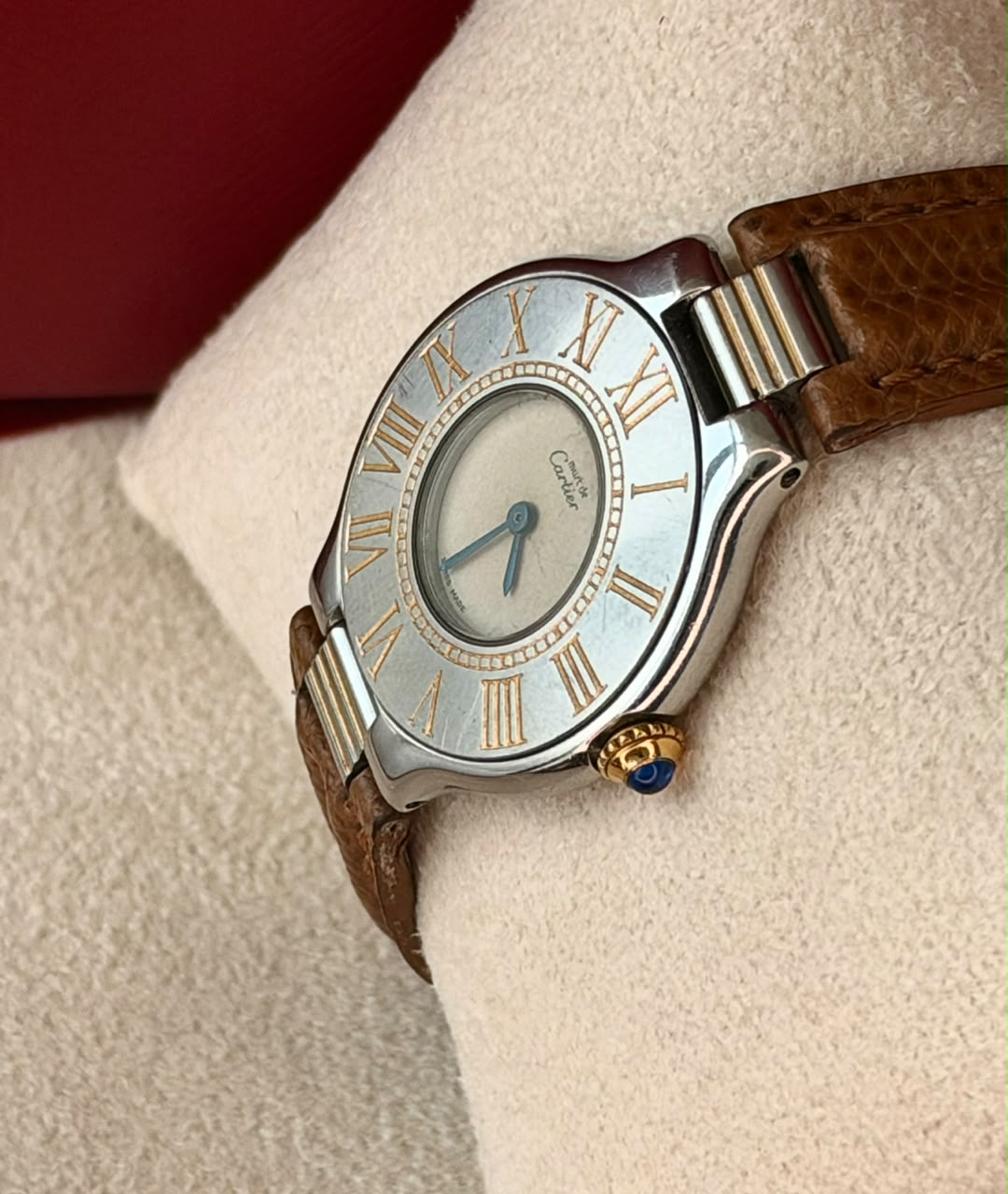 Vintage Carter, 21 Must De Cartier, Steel on Leather, White Dial