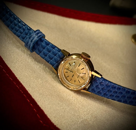 Vintage Rolex Precision, Yellow Gold on Leather, Gold Dial