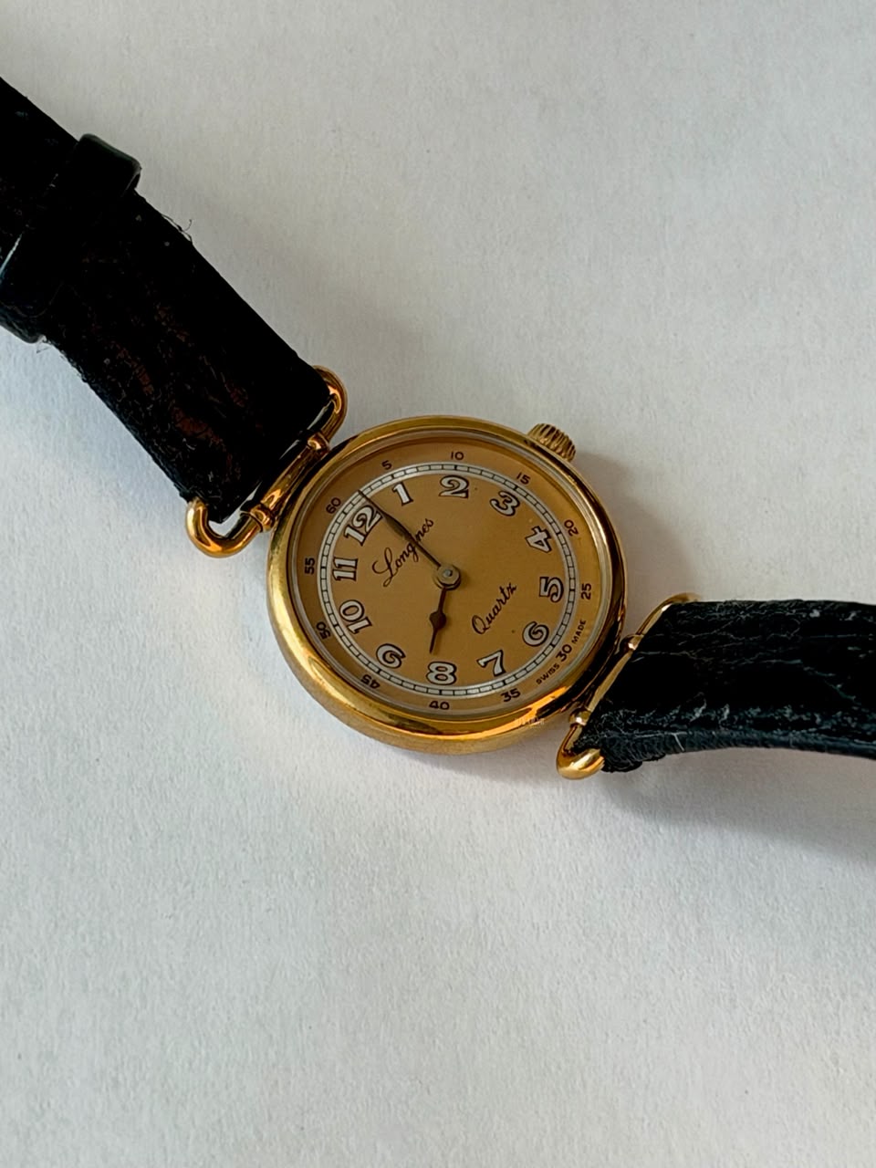 Vintage Longines 150th Anniversary Watch, Yellow Gold on leather, Gold Dial