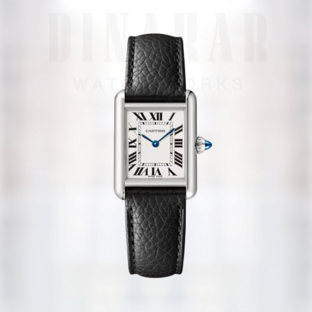 Cartier Tank Must Small, Steel on Leather, White Dial