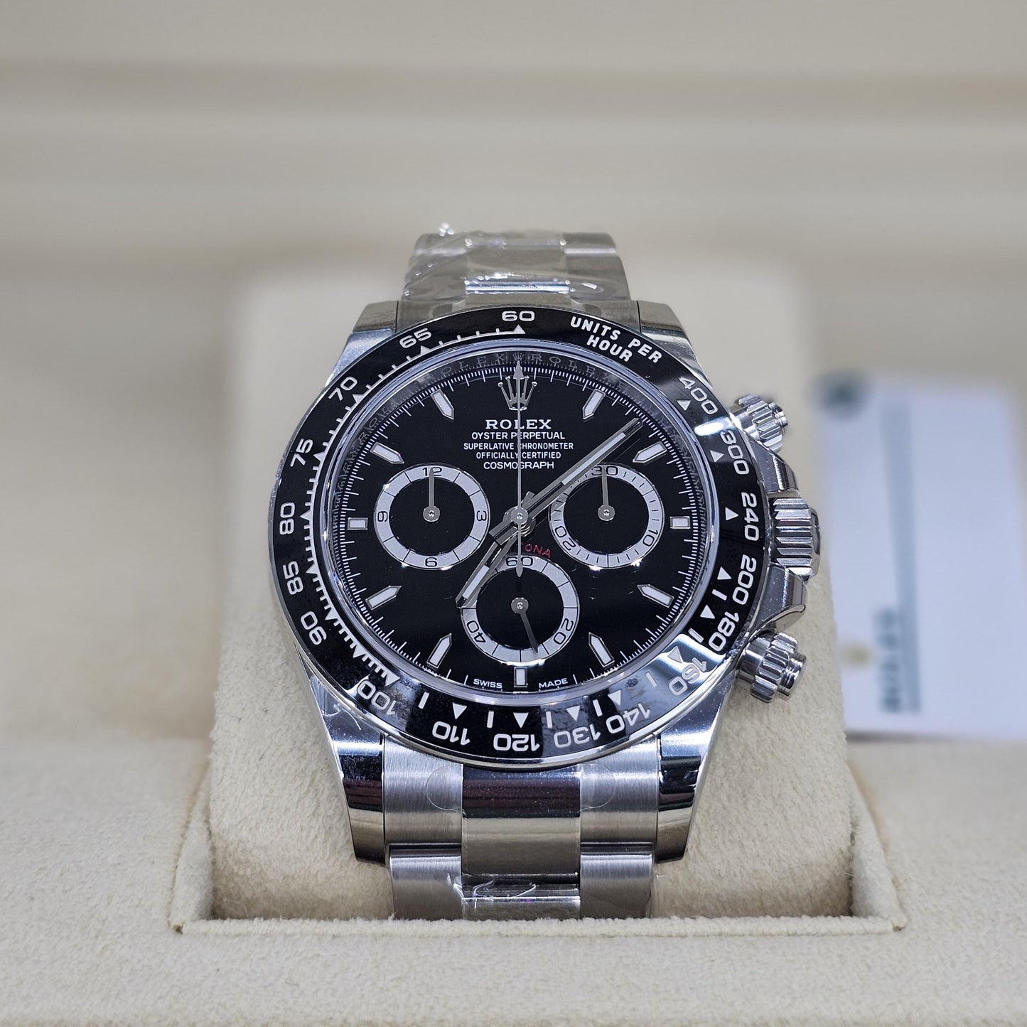 Rolex Daytona, Oystersteel, Black with steel counter rings