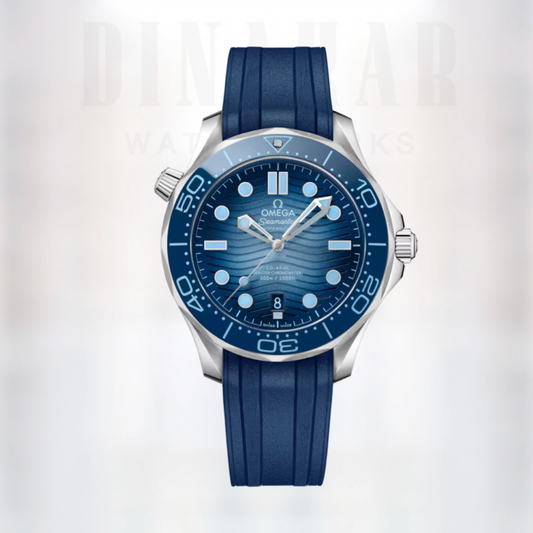 Omega Seamaster Diver 300M, Steel on Rubber, Summer Blue